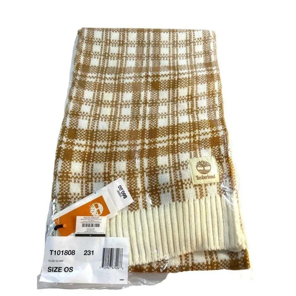 Timberland Buffalo Plaid Scarf Taupe/Cream Size OS - Picture 1 of 5